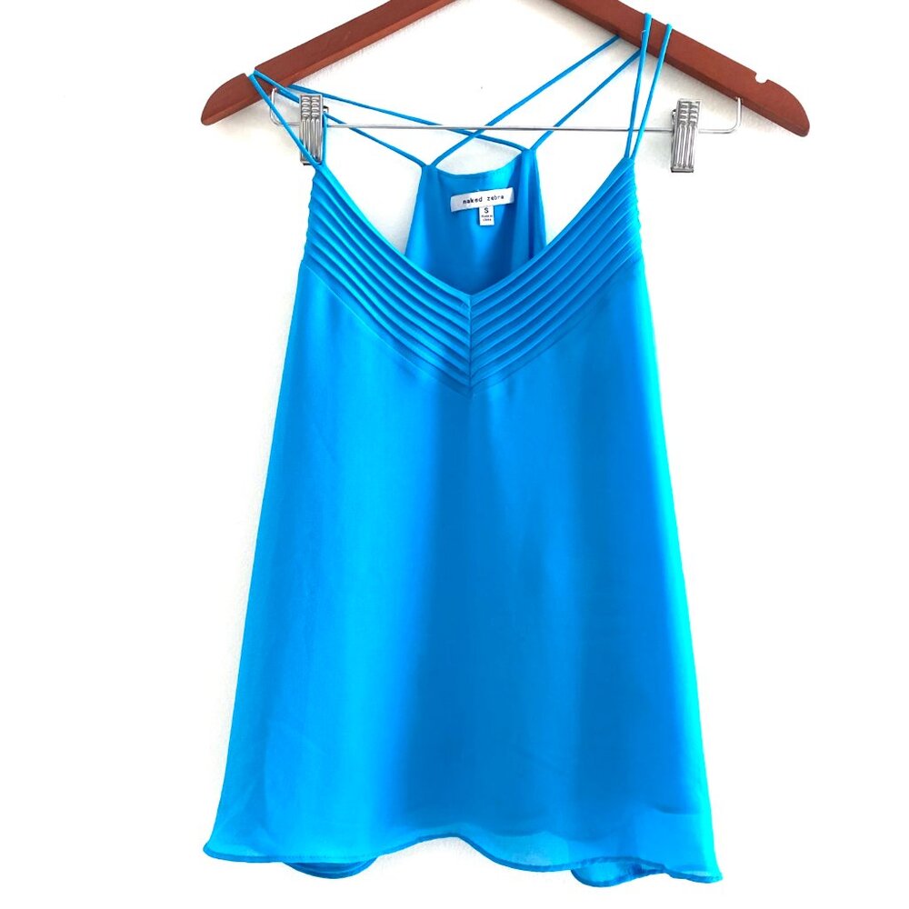 Naked Zebra Women's Blue V Neckline, Back Spaghetti Crisscross Top Size Small